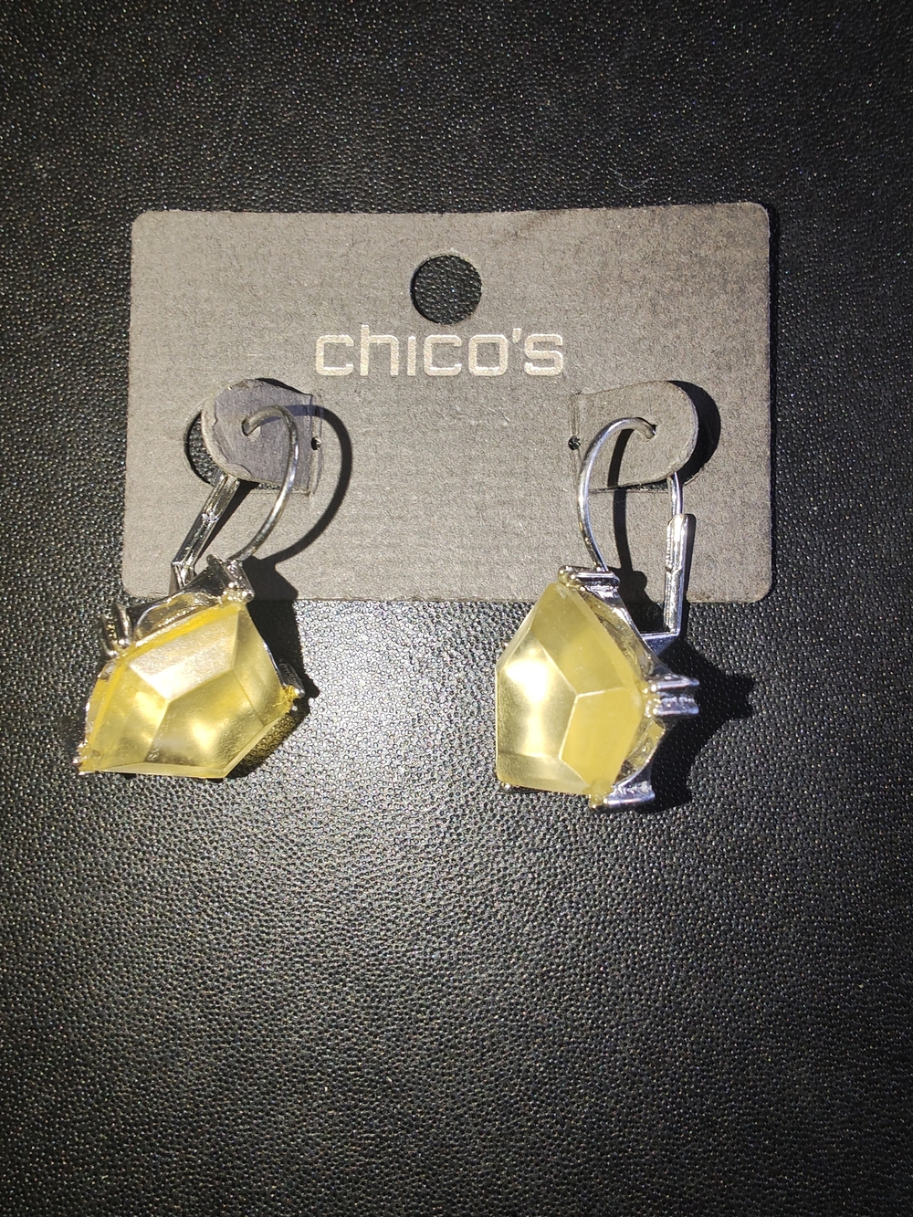 NWT Chico's Yellow Faceted Geometric Drop Earrings Silver Leverback